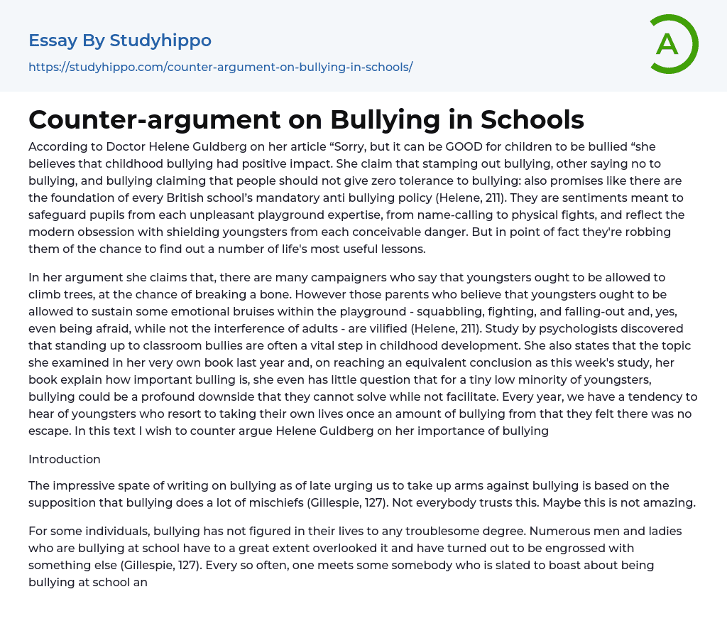 Counterargument on Bullying in Schools Essay Example