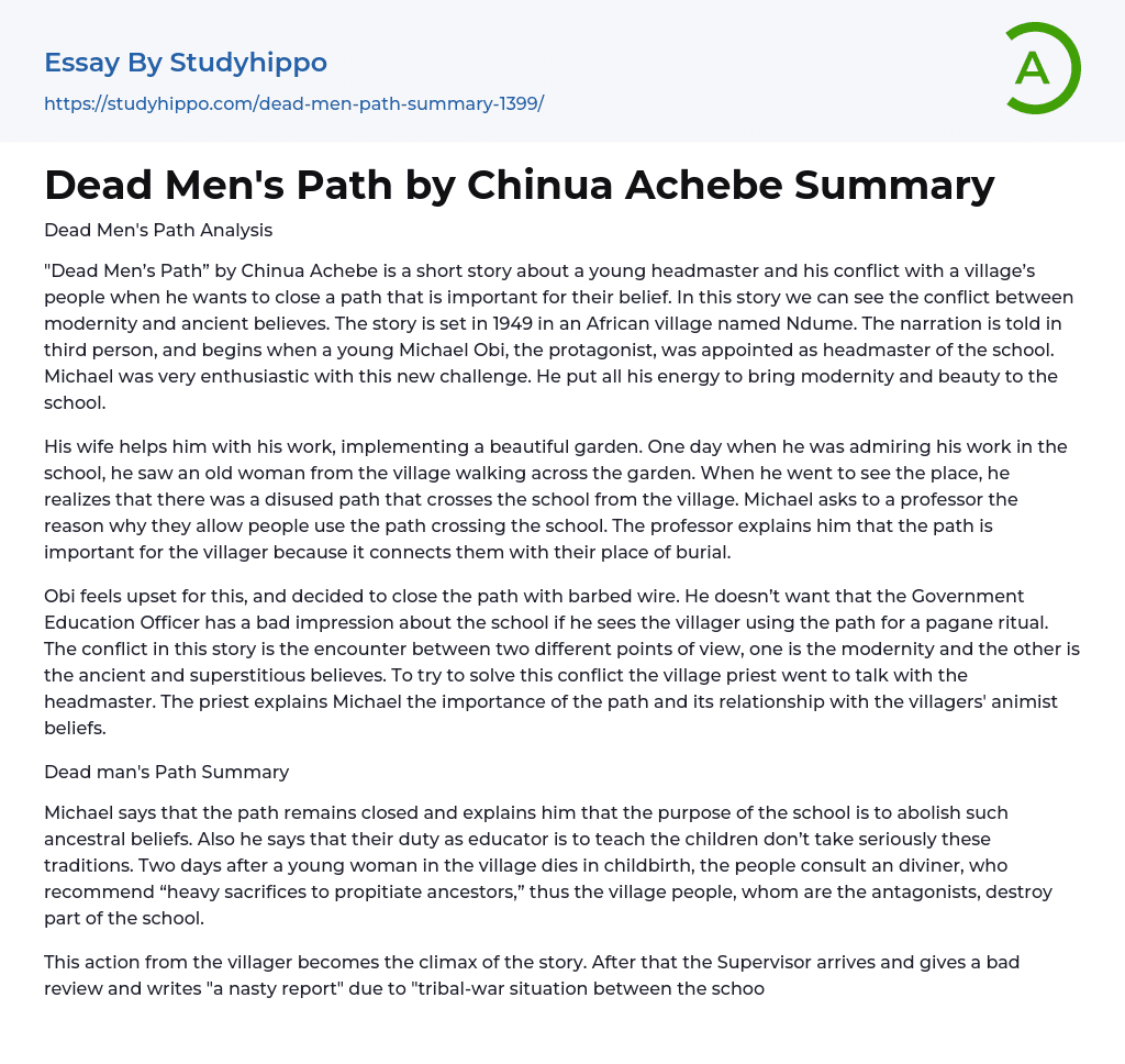 Dead Men’s Path by Chinua Achebe Summary Essay Example