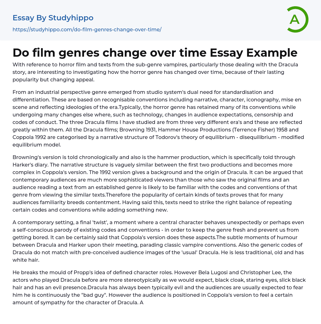 Do film genres change over time Essay Example