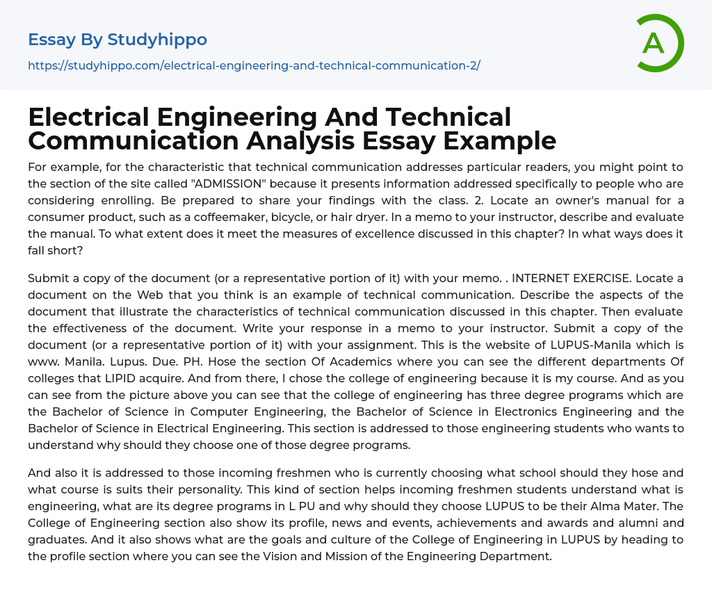 Electrical Engineering And Technical Communication Analysis Essay