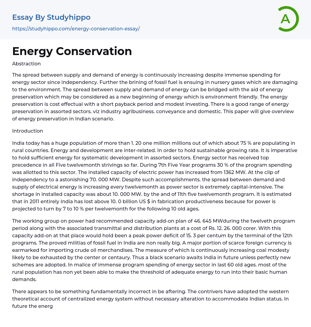Energy Conservation Essay Example