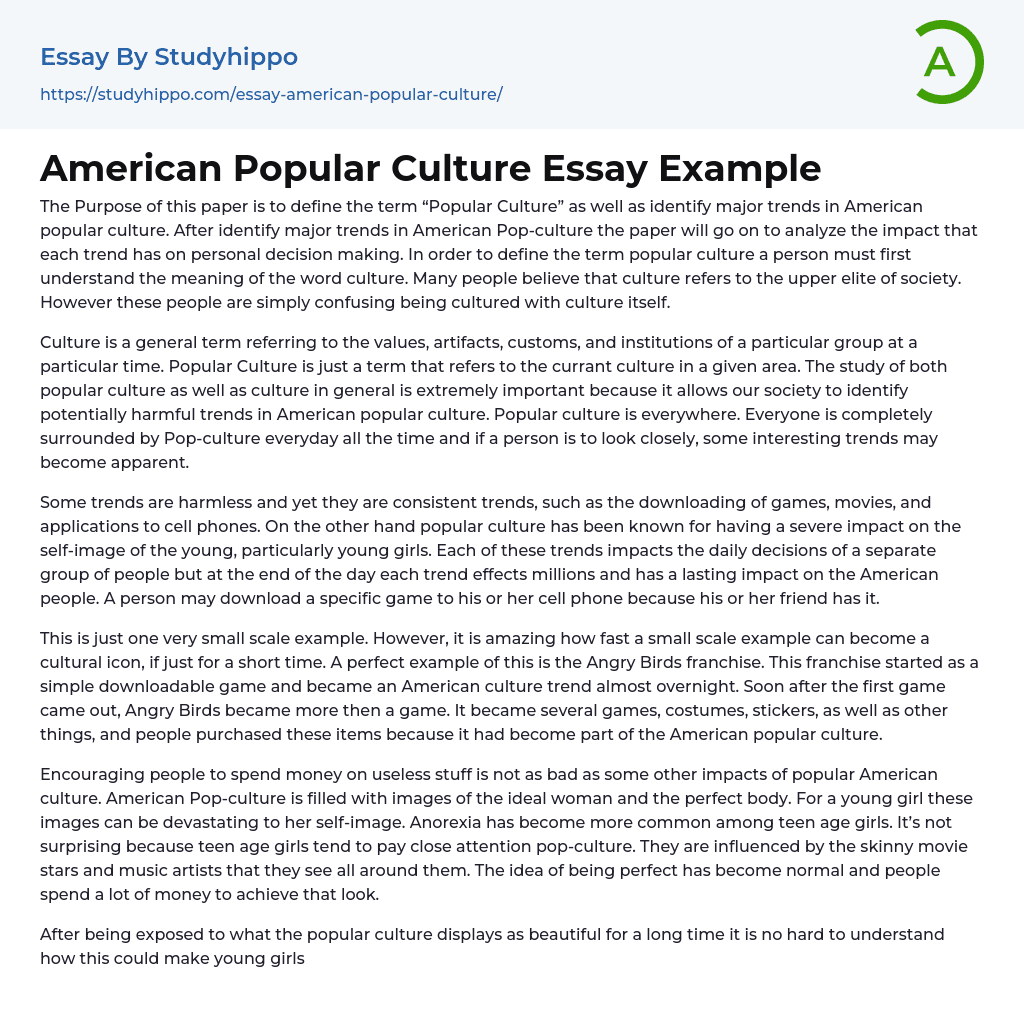 American Popular Culture Essay Example
