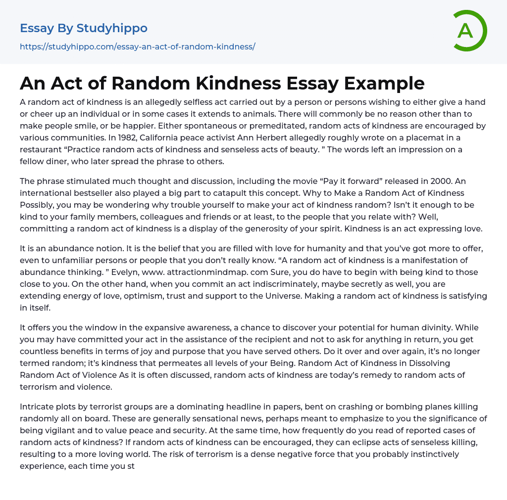 An Act of Random Kindness Essay Example