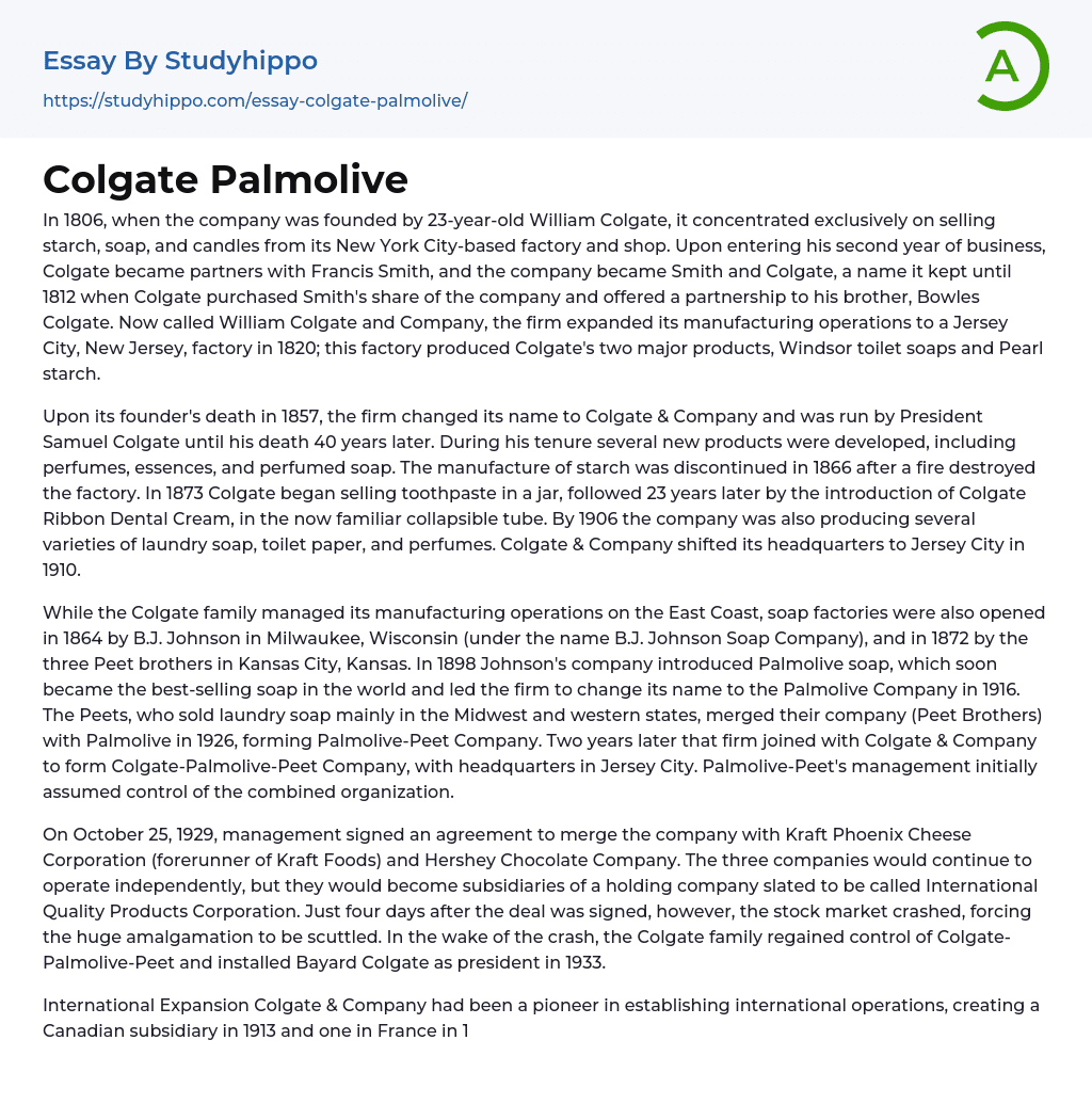 Colgate Palmolive Essay Example