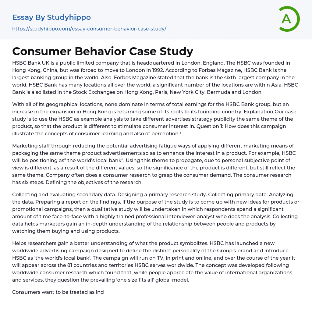 Consumer Behavior Case Study Essay Example