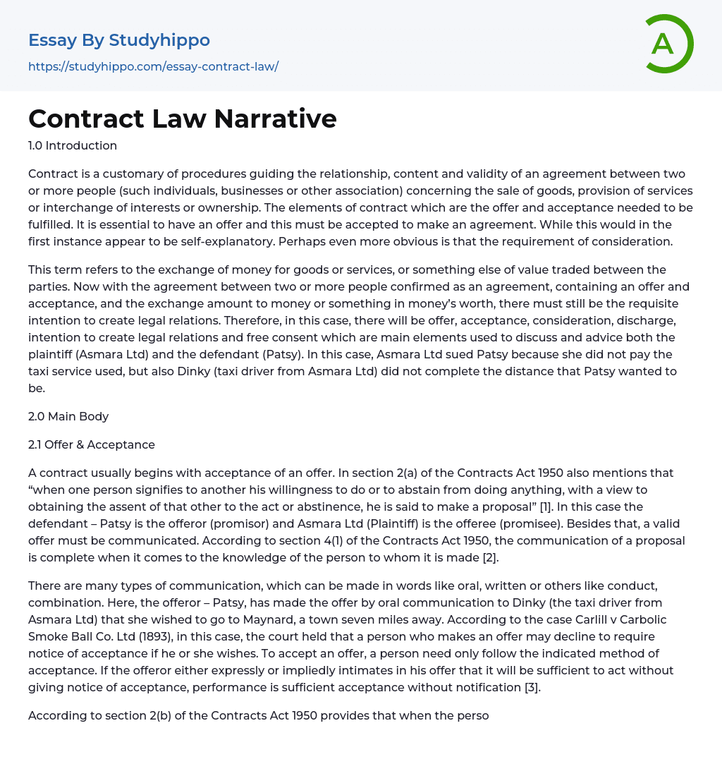 Contract Law The Legal Rules Governing Contractual Relations Essay