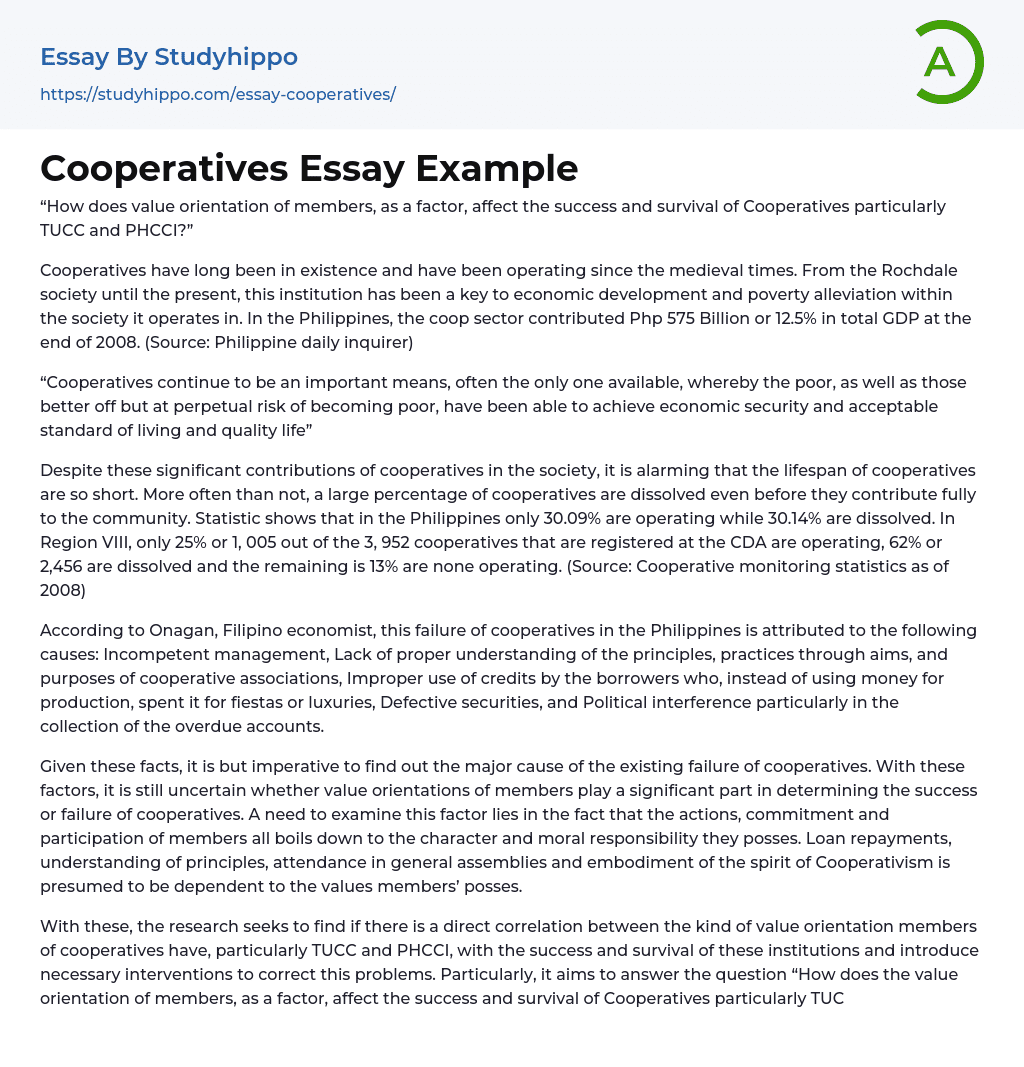 Cooperatives Essay Example