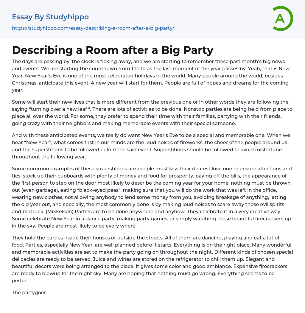 Describing a Room after a Big Party Essay Example