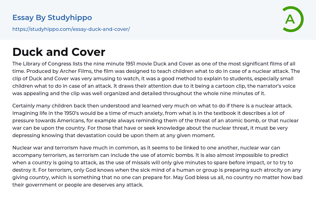Duck and Cover Essay Example