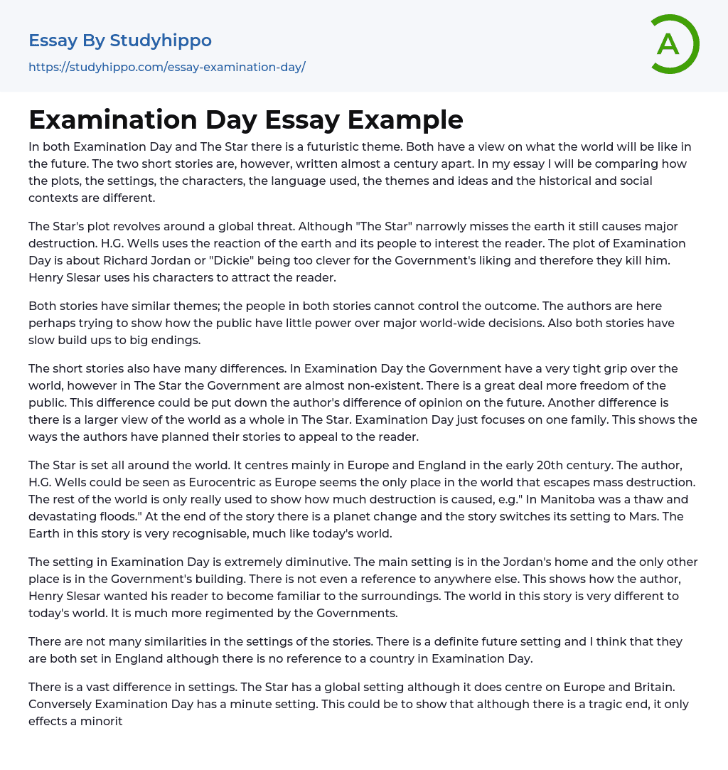 Examination Day Essay Example