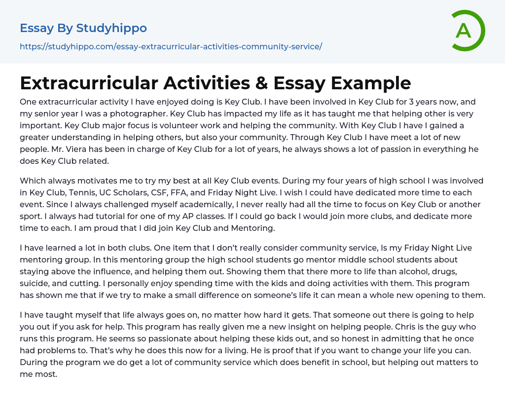 Extracurricular Activities & Essay Example