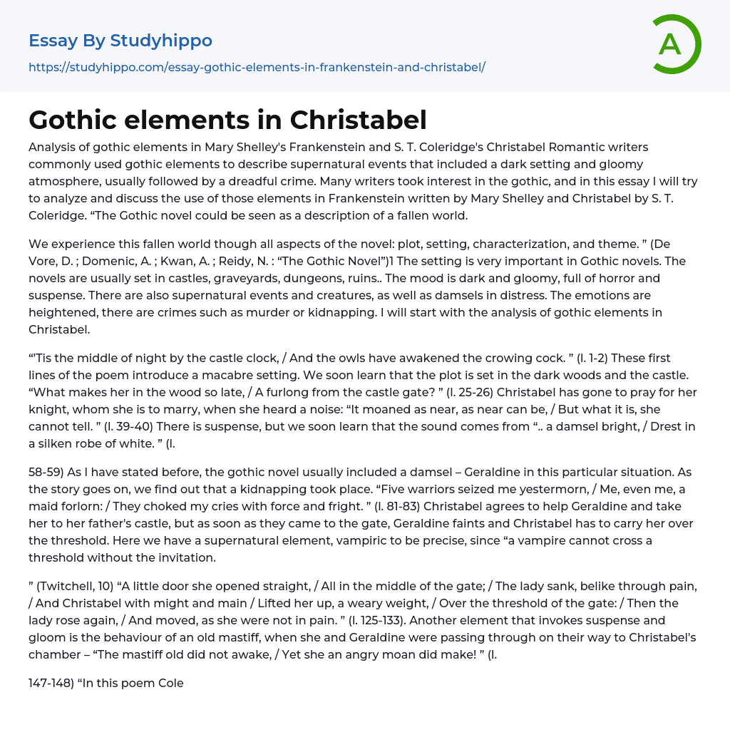 Exploring Gothic Elements in Frankenstein and Christabel