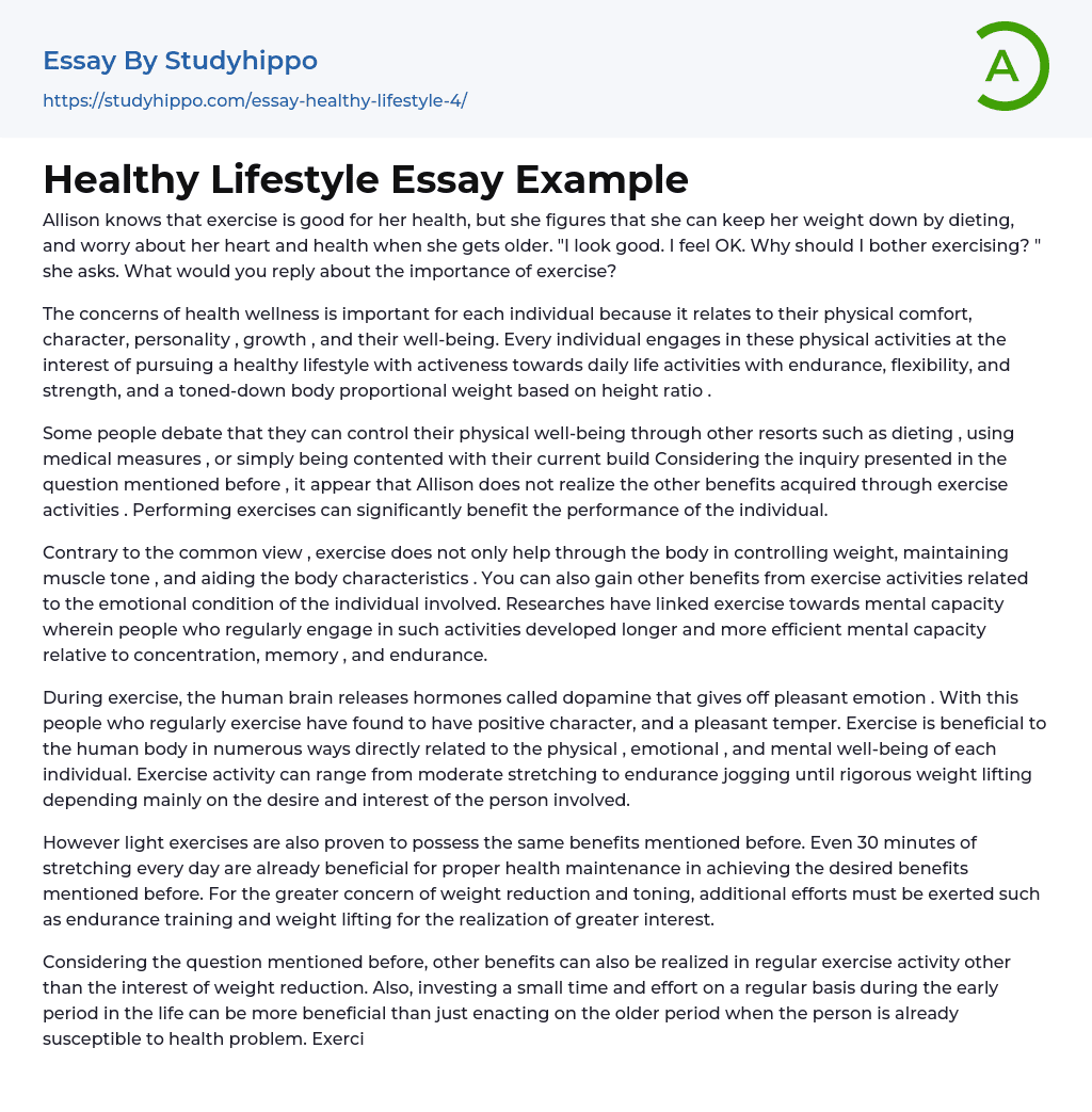 Healthy Lifestyle Essay Example
