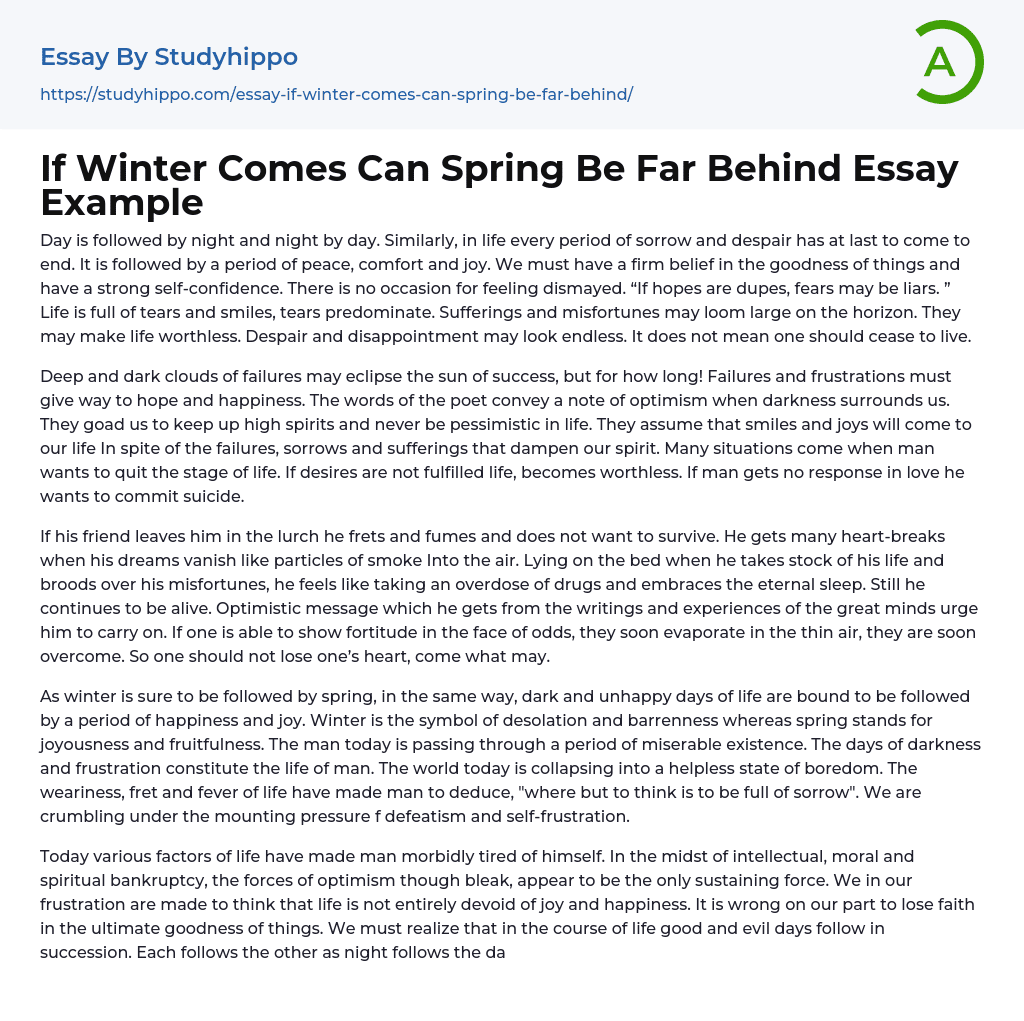 If Winter Comes Can Spring Be Far Behind Essay Example