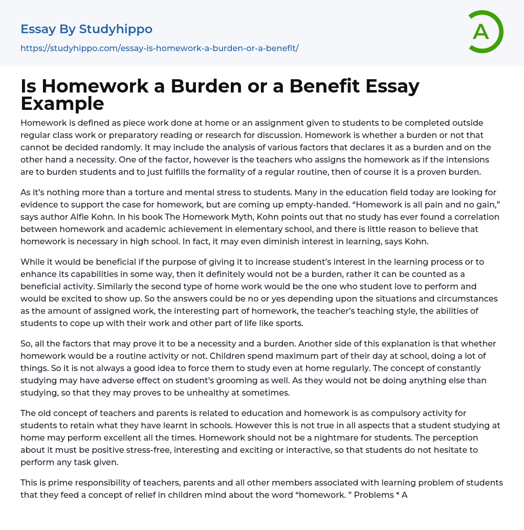 Is Homework a Burden or a Benefit Essay Example