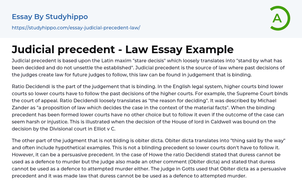 Judicial precedent Law Essay Example