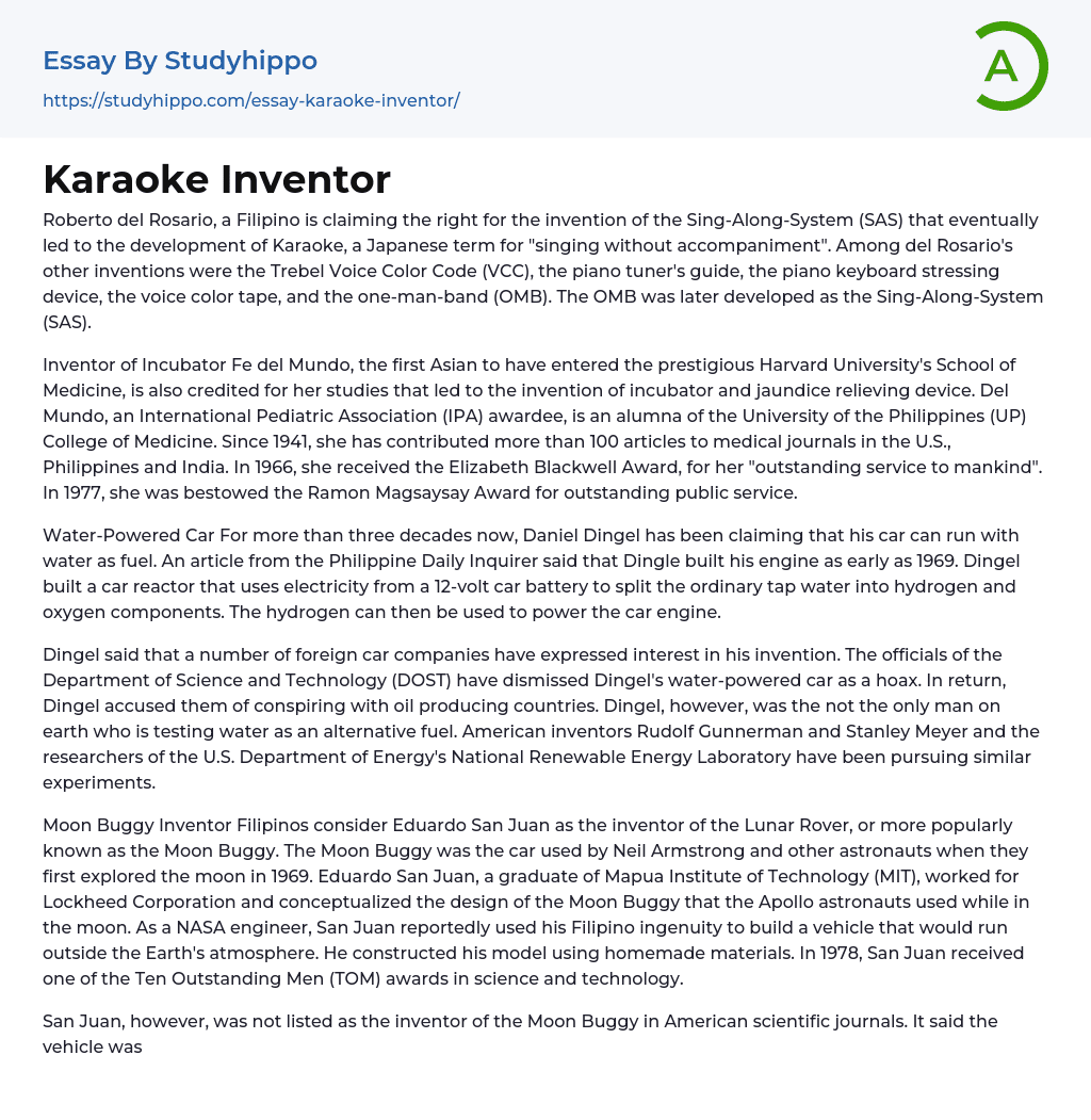 Karaoke Inventor Essay Example