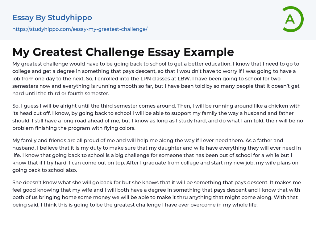 My Greatest Challenge Essay Example