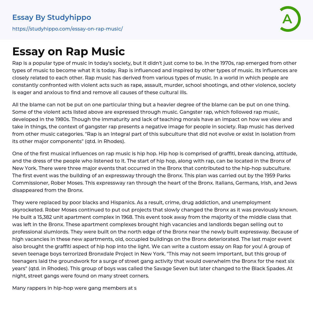 Essay on Rap Music