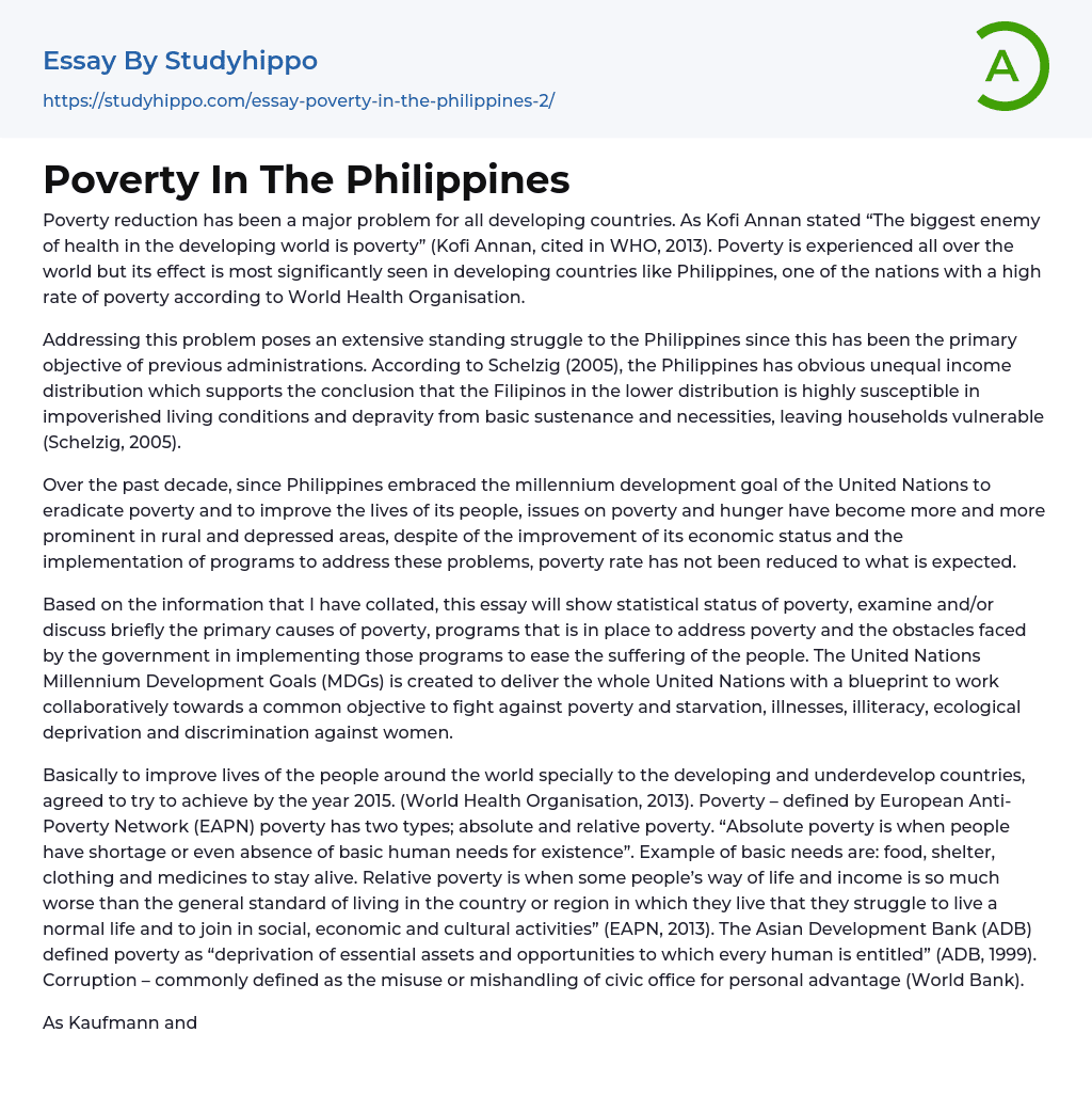 Poverty In The Philippines Essay Example