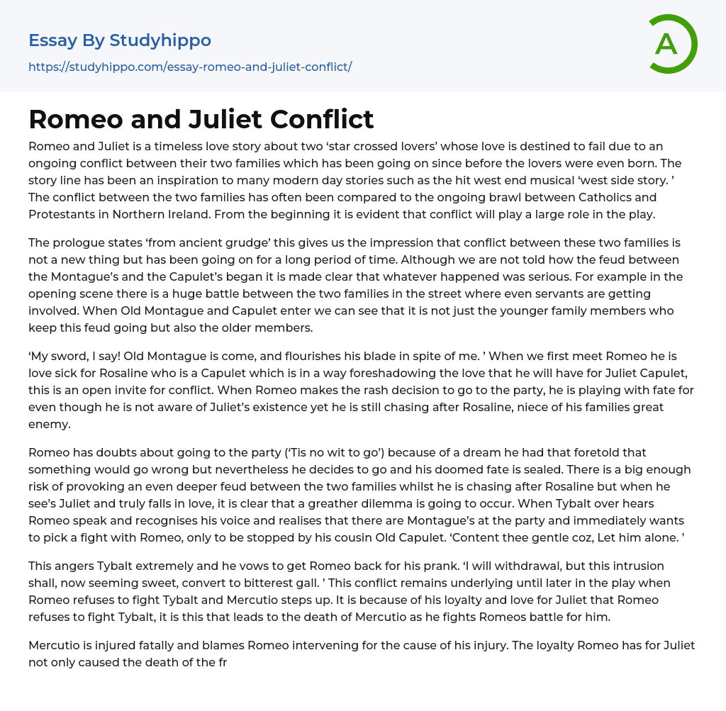 Romeo and Juliet Conflict Essay Example