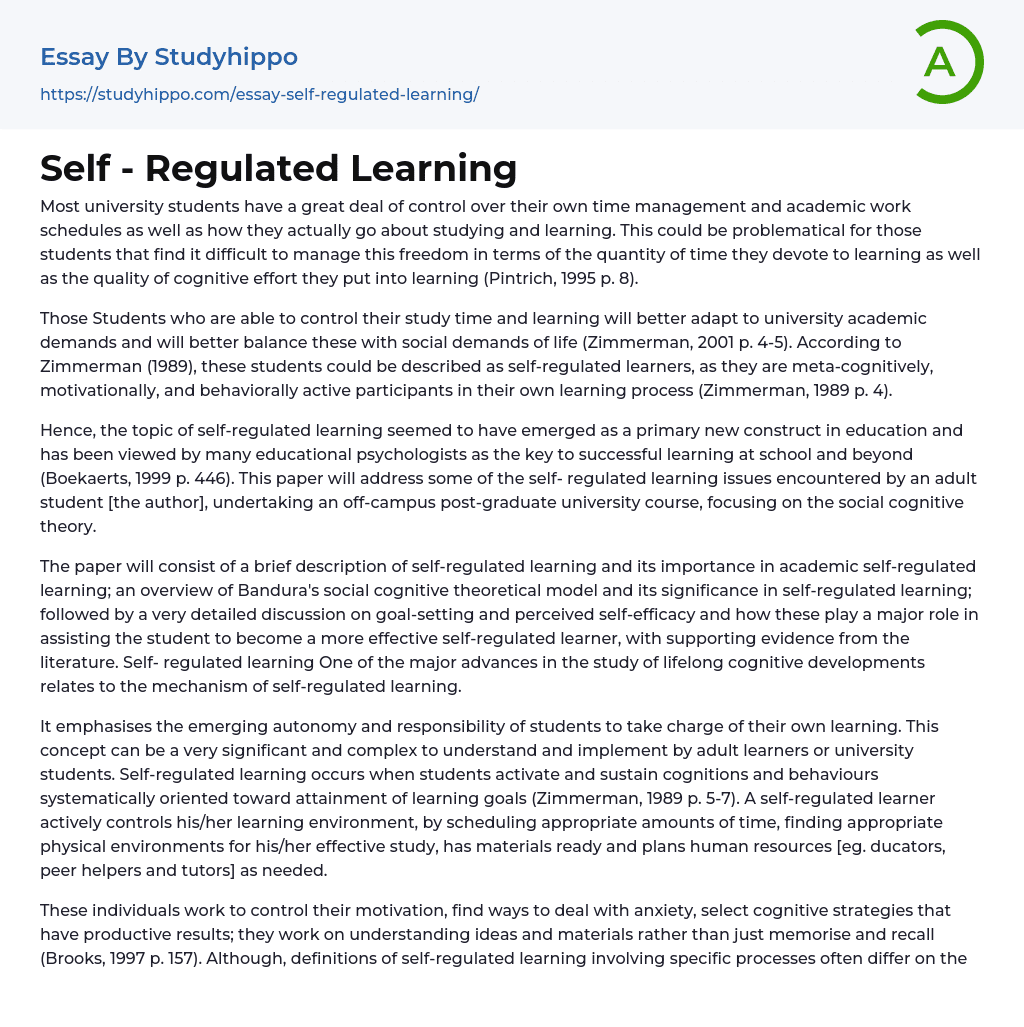 Self Regulated Learning Essay Example