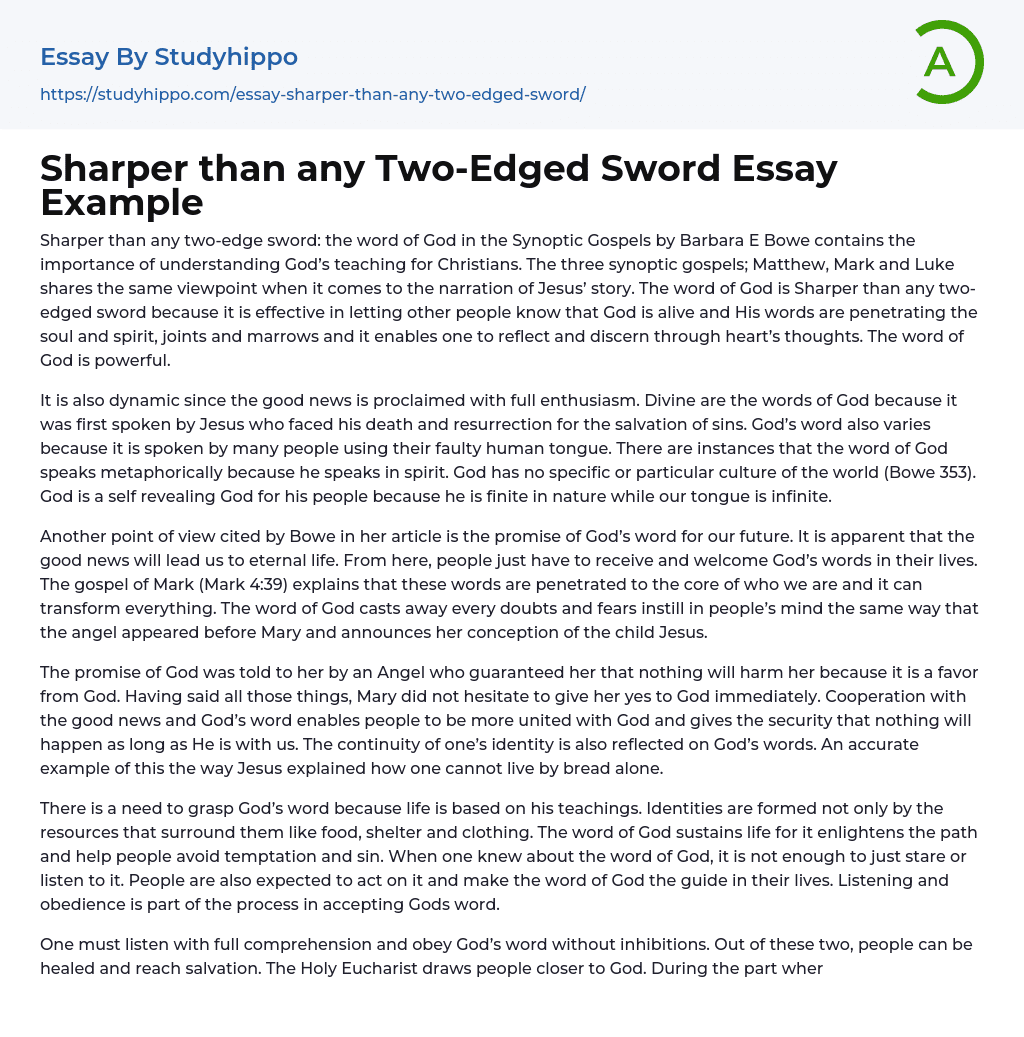 Sharper than any TwoEdged Sword Essay Example