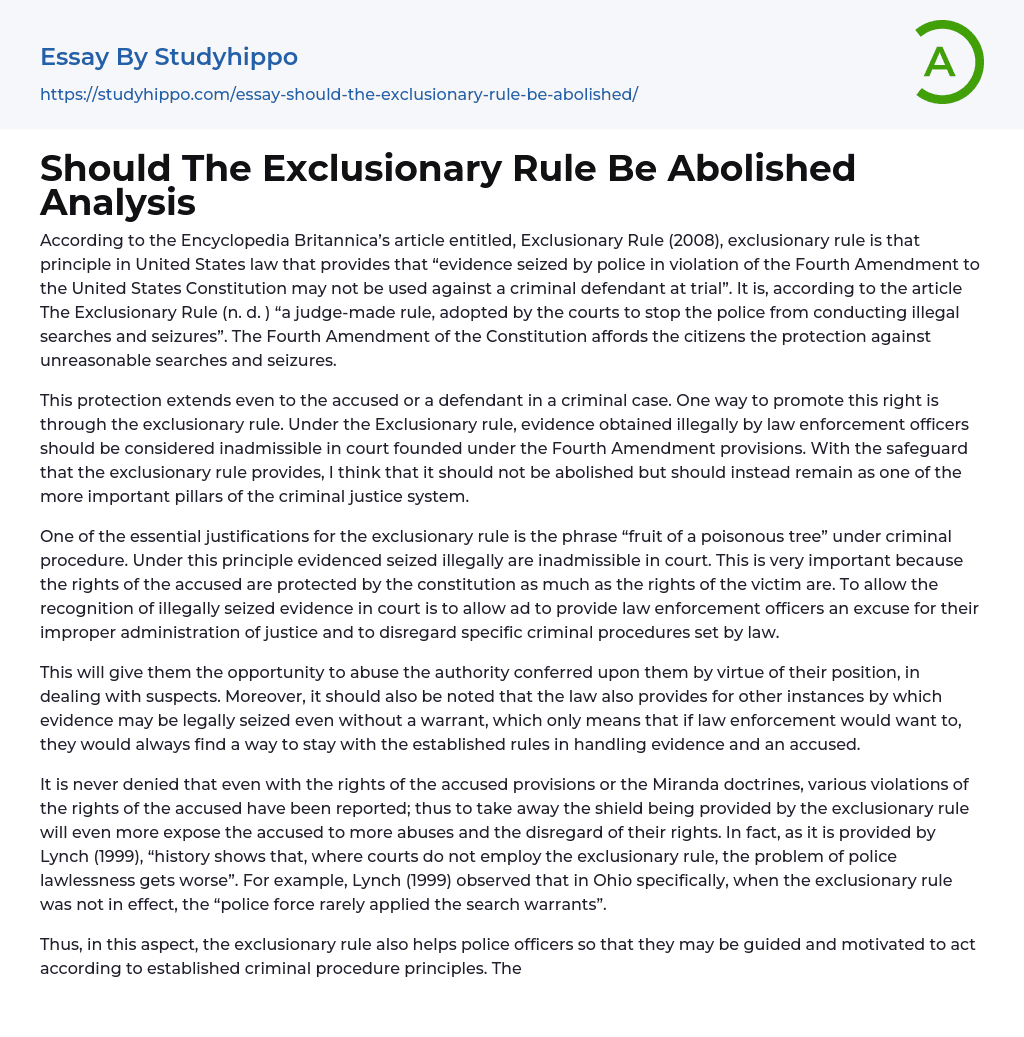 Should The Exclusionary Rule Be Abolished Analysis Essay Example
