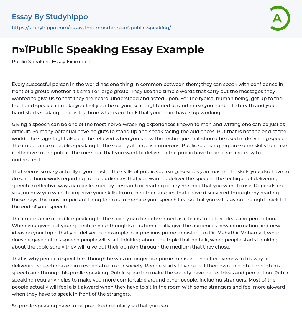 Public Speaking Essay Example