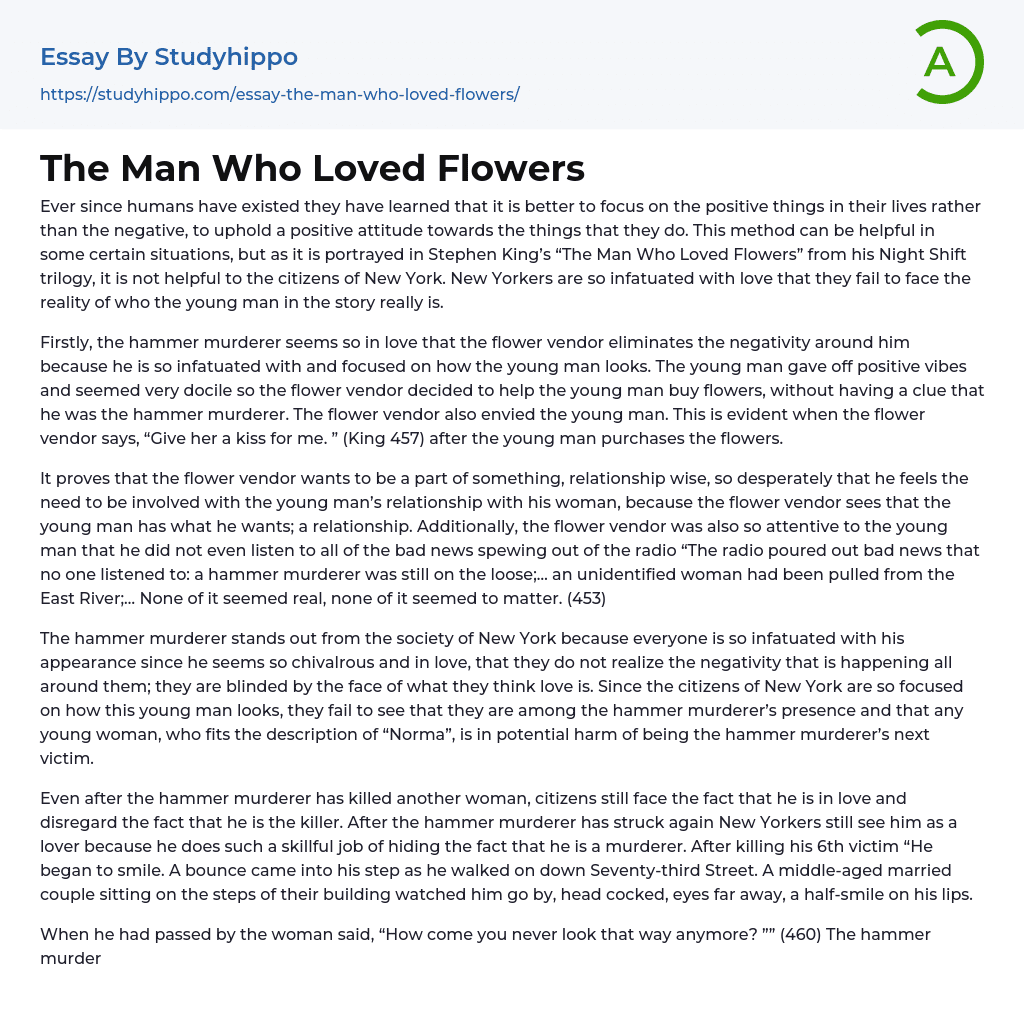 The Man Who Loved Flowers Essay Example