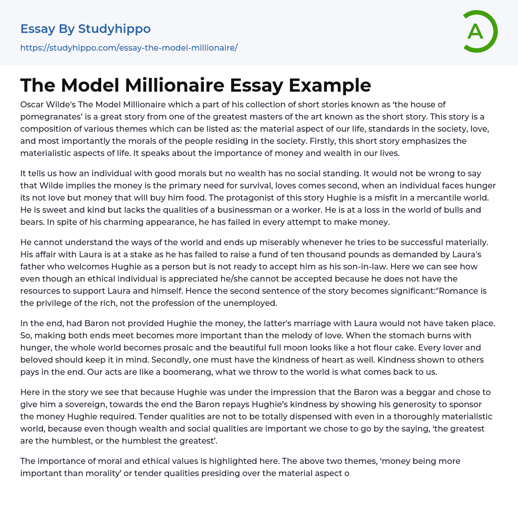 The Model Millionaire Essay Example