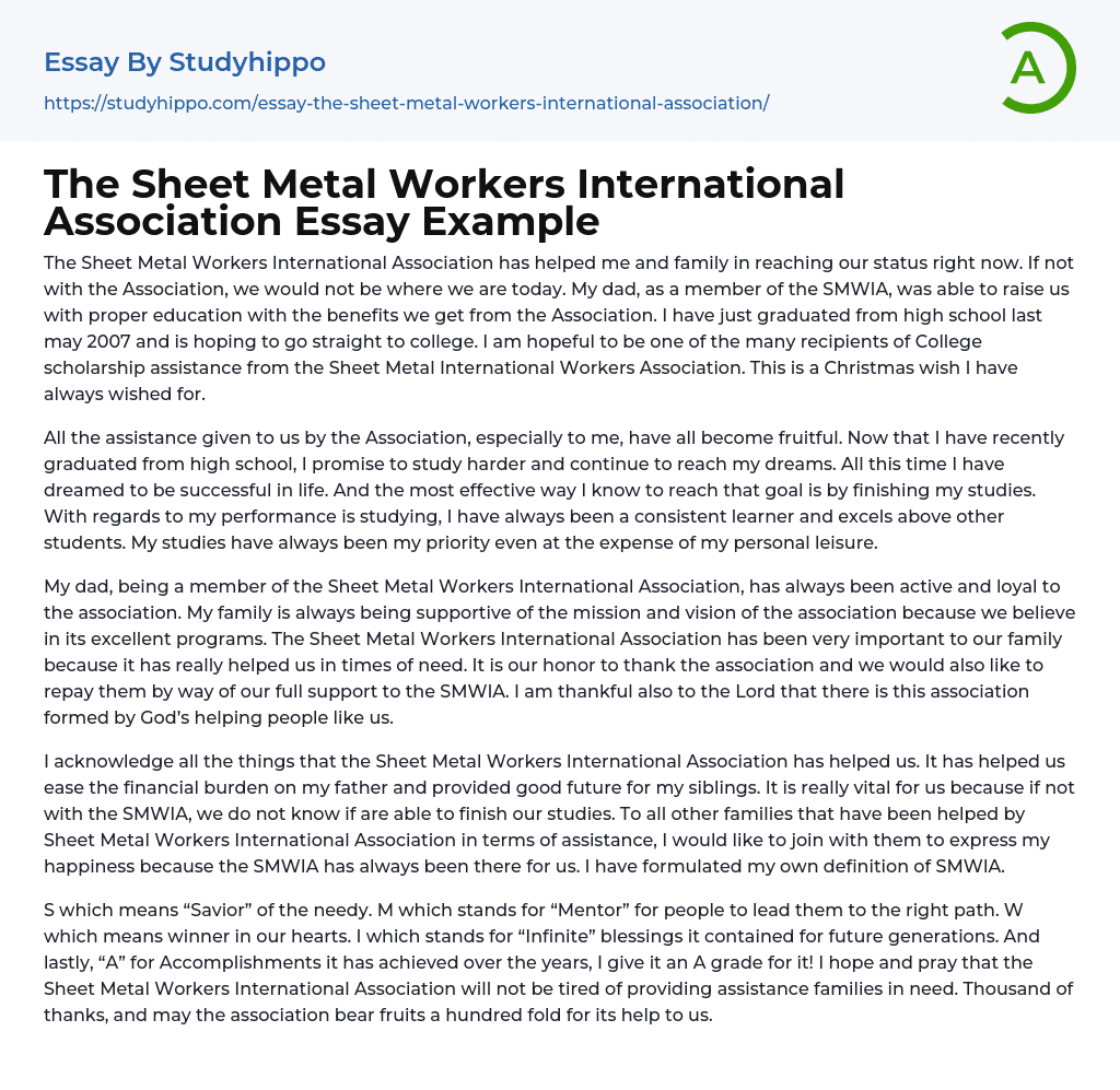 The Sheet Metal Workers International Association Essay Example