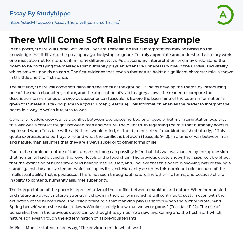 There Will Come Soft Rains Essay Example