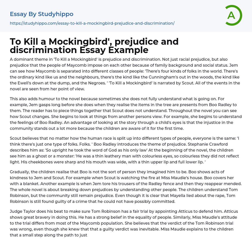 To Kill a Mockingbird’, prejudice and discrimination Essay Example
