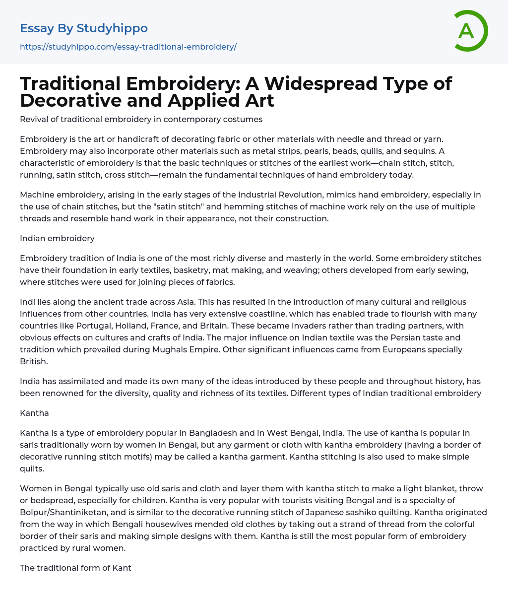 Traditional Embroidery A Widespread Type of Decorative and Applied Art