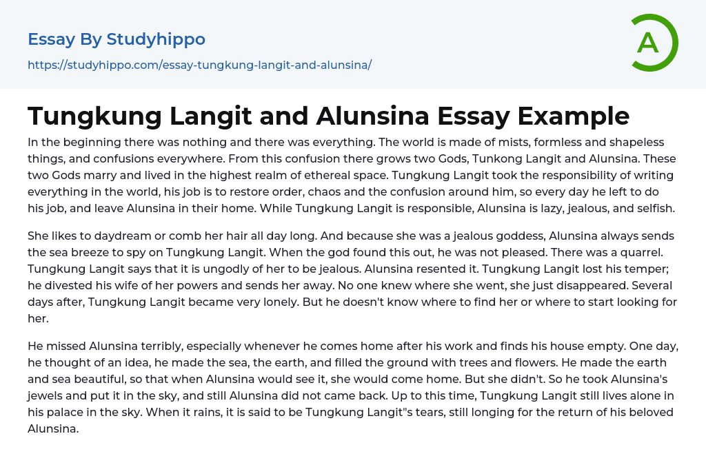 Tungkung Langit and Alunsina Essay Example | StudyHippo.com