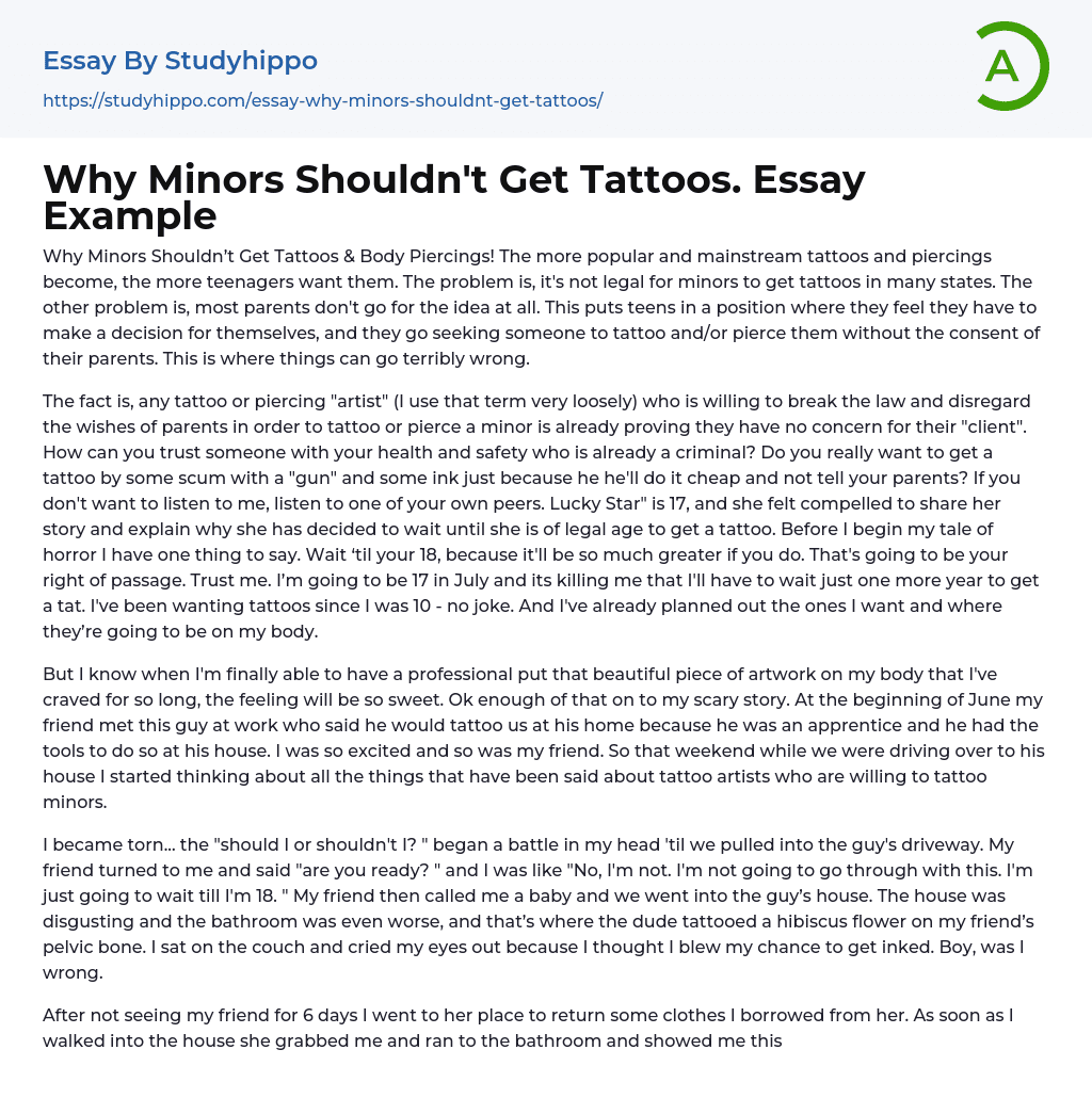 Why Minors Shouldn’t Get Tattoos. Essay Example