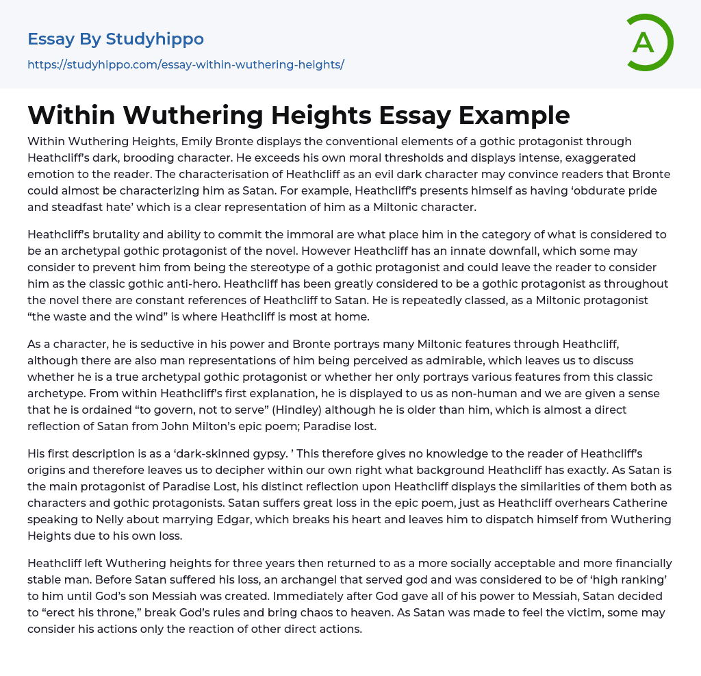 Within Wuthering Heights Essay Example