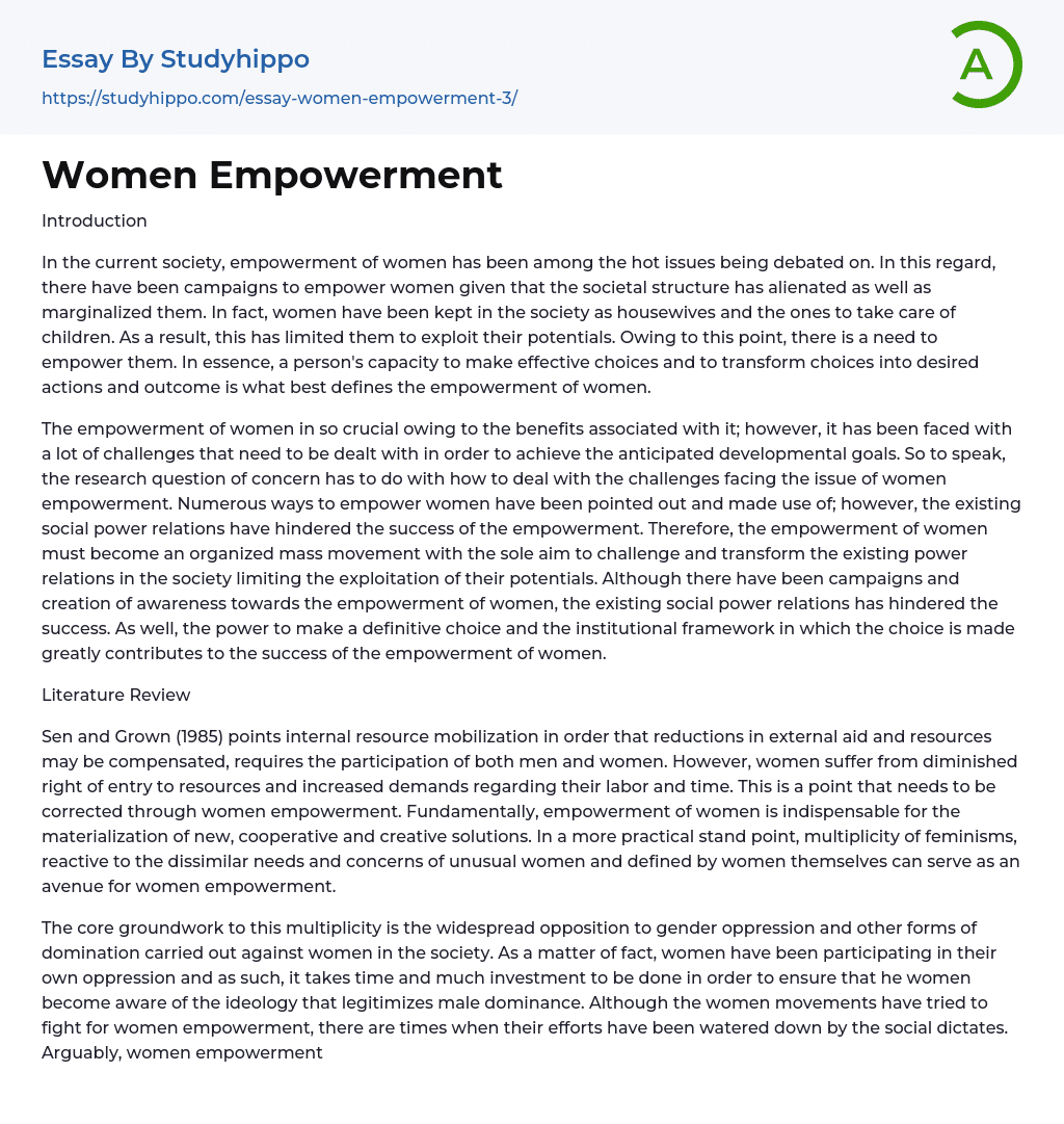 Women Empowerment Essay Example