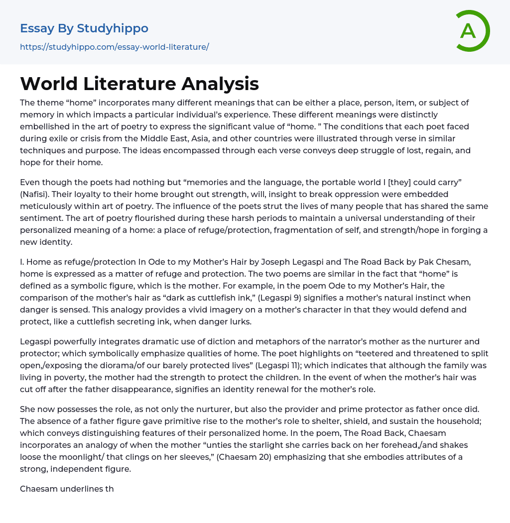 World Literature Analysis Essay Example