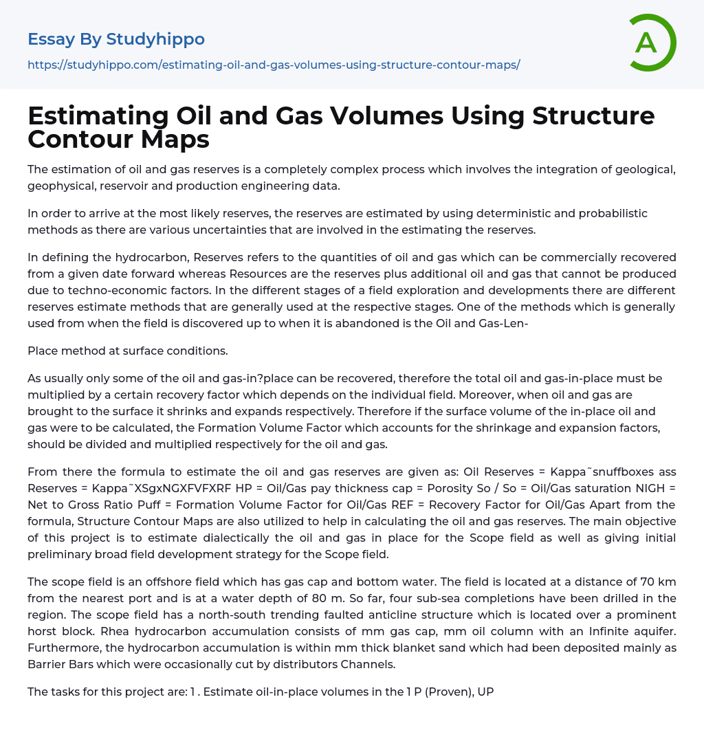 Estimating Oil and Gas Volumes Using Structure Contour Maps Essay