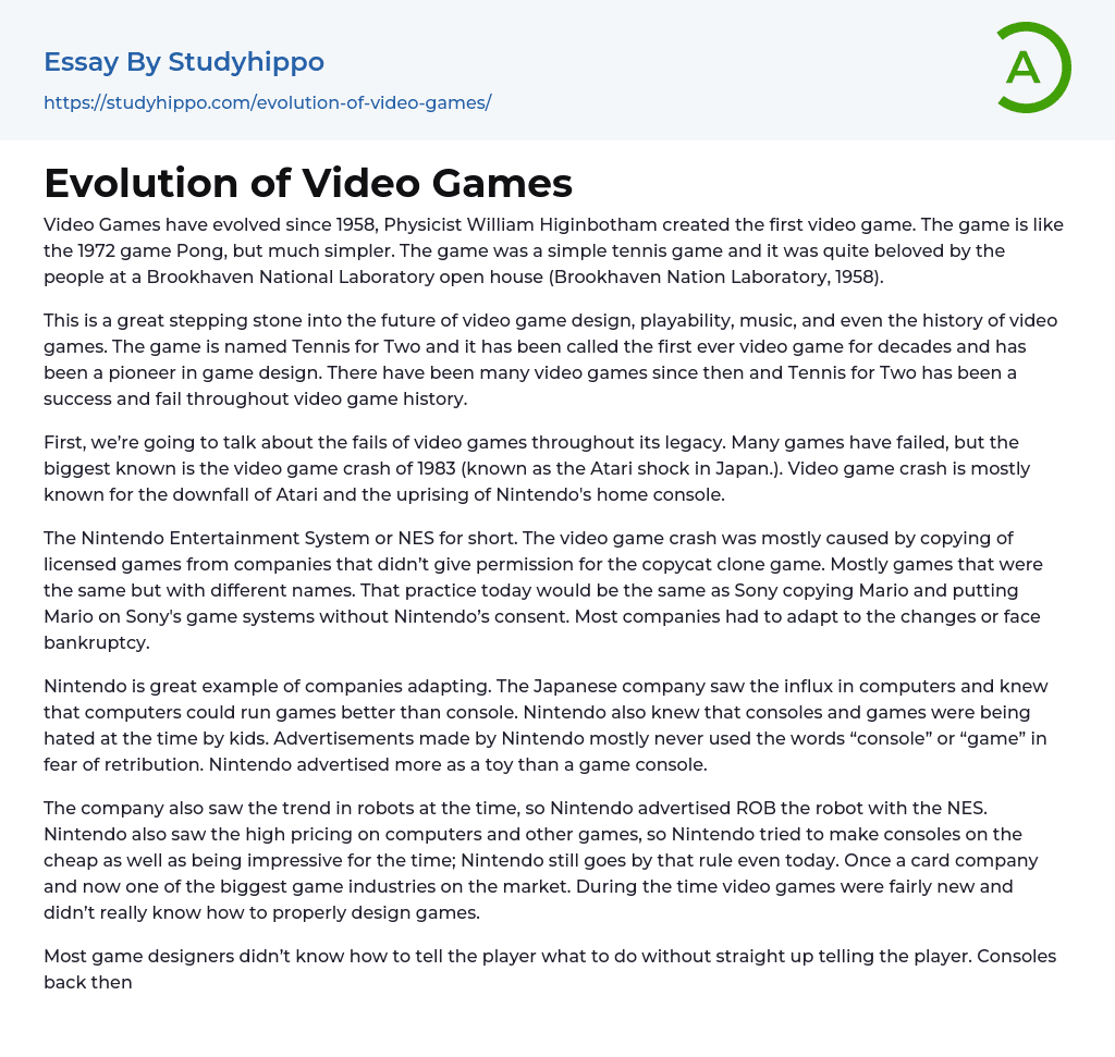 Evolution of Video Games Essay Example