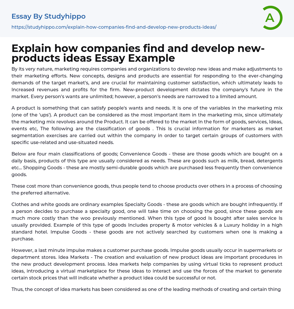 Explain how companies find and develop newproducts ideas Essay Example