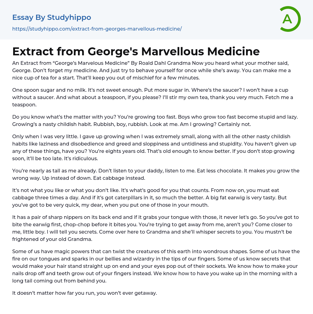 Extract from Marvellous Medicine Essay Example