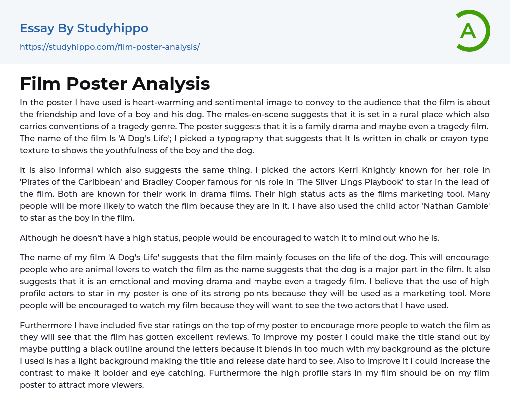 Film Poster Analysis Essay Example