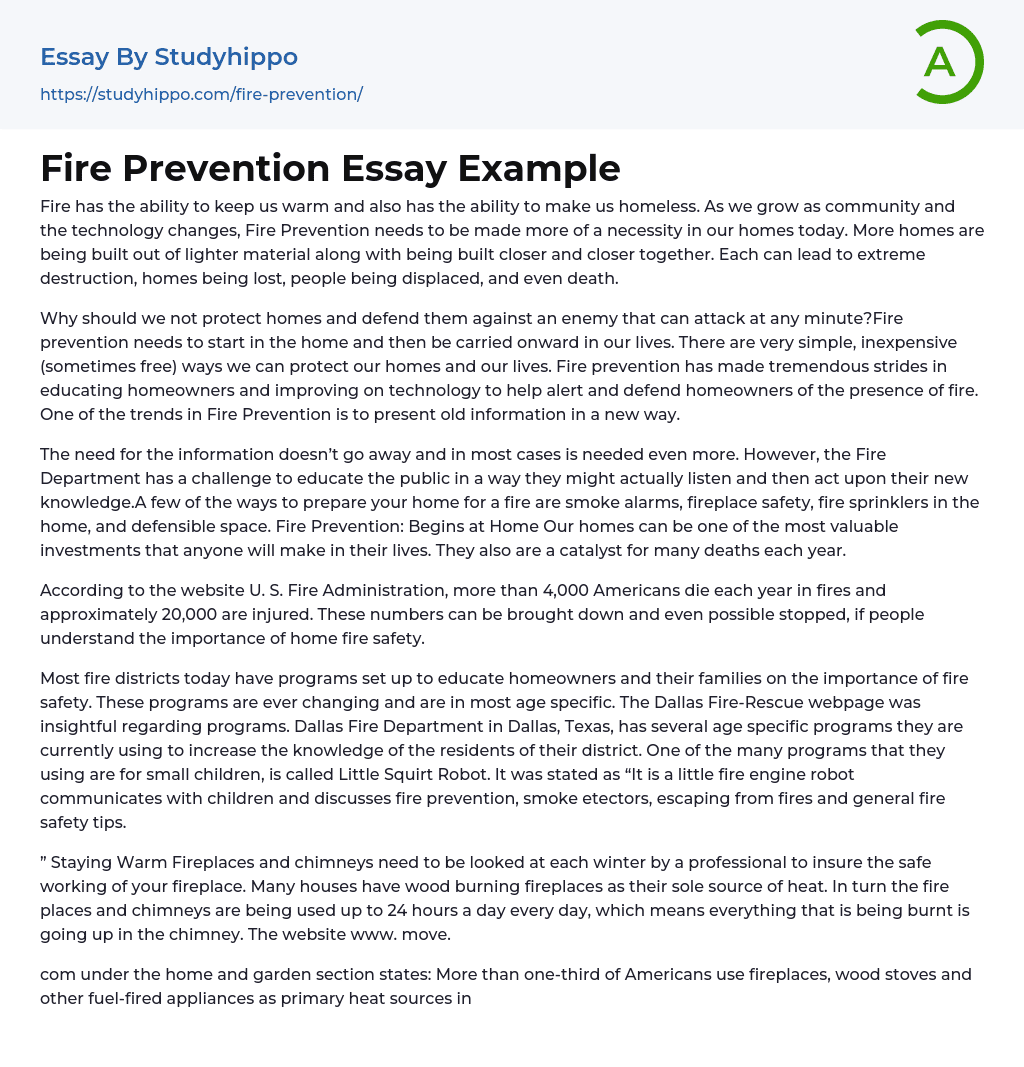 Fire Prevention Essay Example