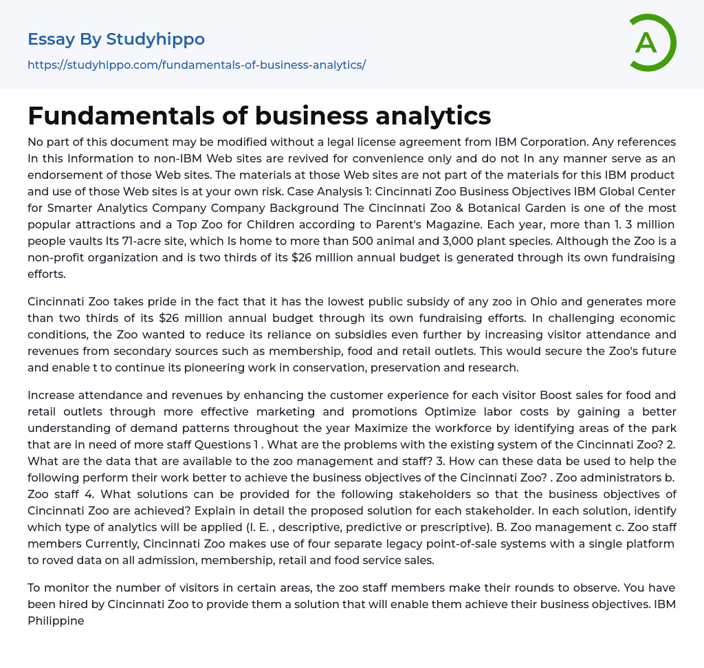 Fundamentals of business analytics Essay Example