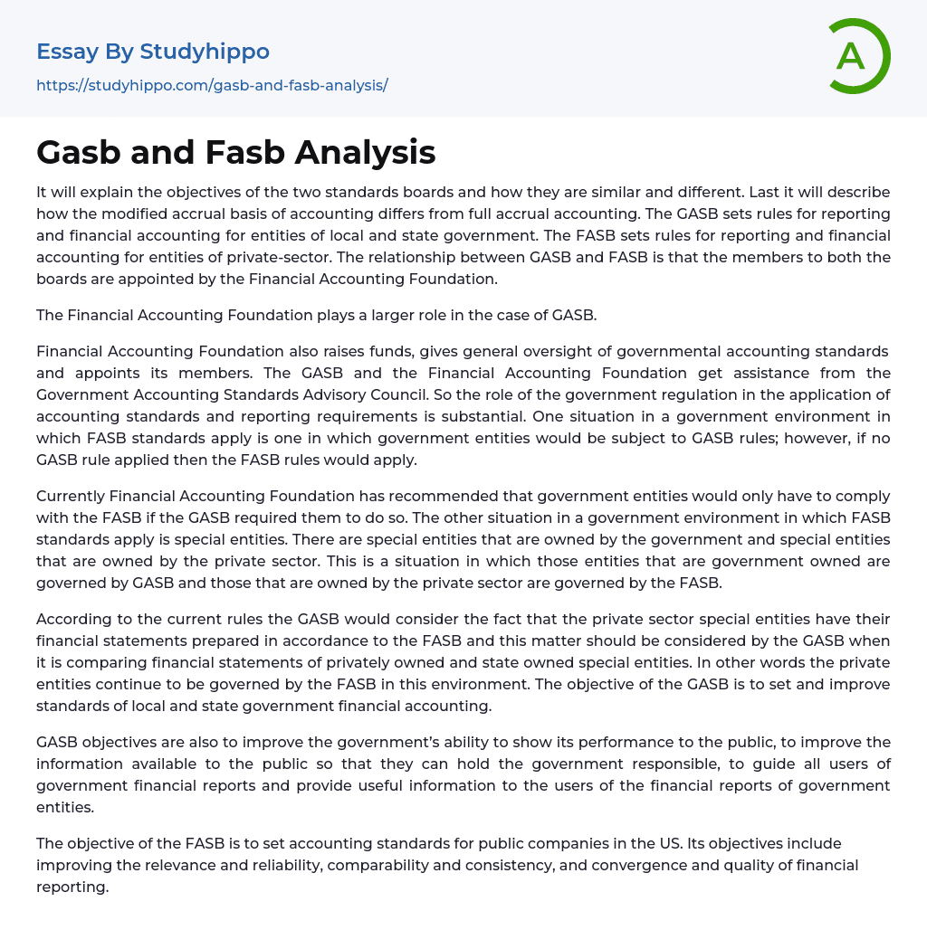 Gasb and Fasb Analysis Essay Example | StudyHippo.com