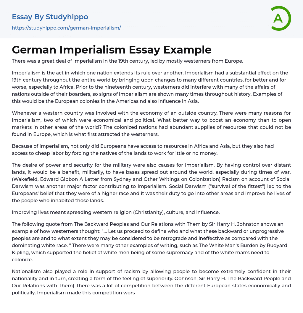 German Imperialism Essay Example
