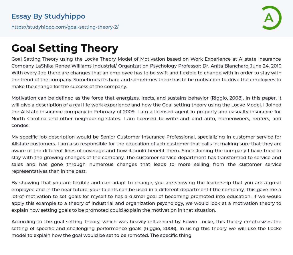 Goal Setting Theory Essay Example